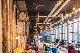 Wide view of the cafe seating area